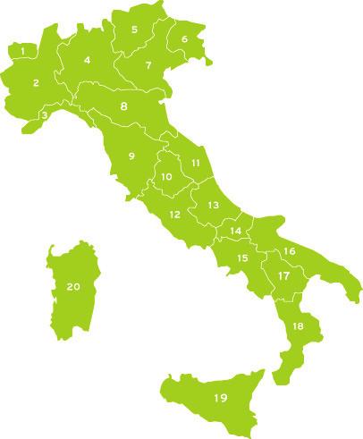 ITALIEN DEUTSCHLAND ÖSTERREICH REGIONEN ITALIEN 1 Aostatal 2 Piemont 3 Ligurien 4 Lombardei 5 Trentino-Südtirol 6 Friaul 7 Venetien 8 Emilia Romagna 9 Toskana 10 Umbrien 11 Marken 12