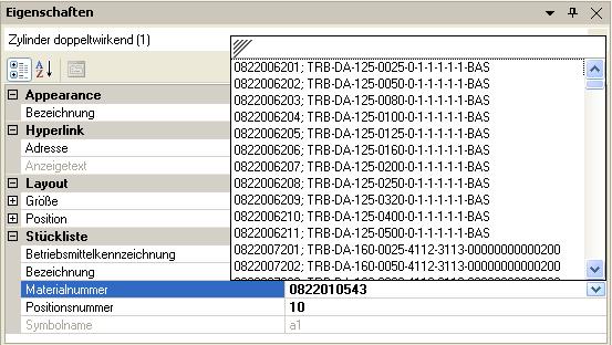 Scheme Editor - Funktionsumfang Eigenschaftsdialog Auswahl der Materialnummer und Vergabe der