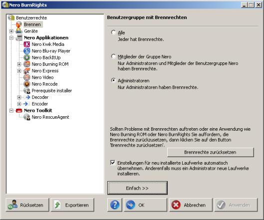 Erweitertes Fenster Nero BurnRights unter Windows XP 3 Erweitertes Fenster Nero BurnRights unter Windows XP Nachdem Sie Nero BurnRights unter Windows XP gestartet und auf die Erweitert geklickt