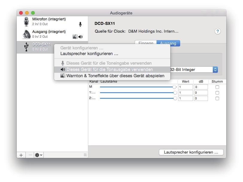 o Einstellungen der Audiogeräte (nur Mac OS X) A Verbinden Sie das ausgeschaltete Gerät und den Mac mit einem USB- Kabel (separat erhältlich).