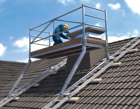 Dachgerüste für den Hausschornsteinbau B 13 Gefährdungen Fehlende Sicherungsmaßnahmen beim Auf-, Um- und Abbau, mangelhaft ausgebildeter Seitenschutz oder Gerüstbelag bei der Benutzung und