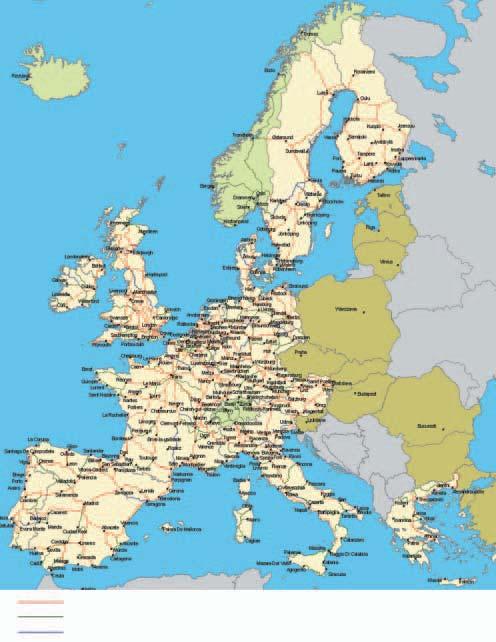 Karte des transeuropäischen Netzes für den Güterschienenverkehr Bahnlinien offen für europäische Gütertransportdienstleistungen 2003 und Teil des