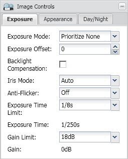 3.3 Bildsteuerungsparameter Die Parameter des Gruppenfensters Image Controls legen die Qualität der vom Bildsensor erfassten Bilder fest. 3.3.1 Registerkarte Exposure Exposure Mode - Bestimmt den Belichtungs-Modus der Kamera.