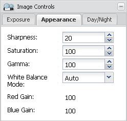 3.3.2 Registerkarte Appearance Sharpness - Bestimmt die Schärfe der von der Kamera übermittelten Bilder. Höhere Einstellungen erzeugen eine höhere Bildschärfe.