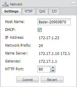 3.7 Netzwerkparameter Die Parameter im Gruppenfenster Network werden zur Einstellung der IP-Konfiguration der Kamera verwendet. 3.7.1 Registerkarte Settings Host Name - Weist der Kamera einen Hostnamen zu.