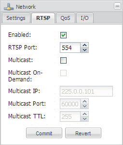 3.7.2 Registerkarte RTSP Enabled - Kontrollkästchen Enabled aktivieren, um das Real Time Streaming Protocol (RTSP) einzuschalten.