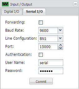 3.8.2 Registerkarte Serial I/O Die Parameter auf der Registerkarte Serial I/O werden zur Konfiguration der seriellen Schnittstelle RS-485 der Kamera verwendet.