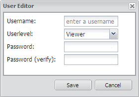 Einen neuen Benutzer hinzufügen 1. Schaltfläche New User auf der Registerkarte User Management klicken. Das unten abgebildete Fenster User Editor wird angezeigt. 2.