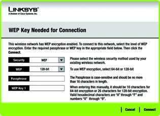 A Wenn für dieses Netzwerk eine Sicherheitsfunktion im Wireless- Netzwerkbetrieb aktiviert wurde, wird ein Fenster für die Wireless-Sicherheit angezeigt.