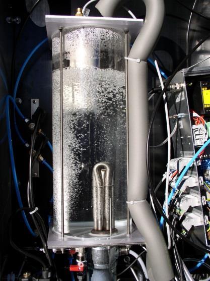 Transparenter Druckluftbefeuchter aus Borosilikatglas zur vollständigen Sättigung der Druckluft mit Feuchte 5 µ PE Sinterfilter zur