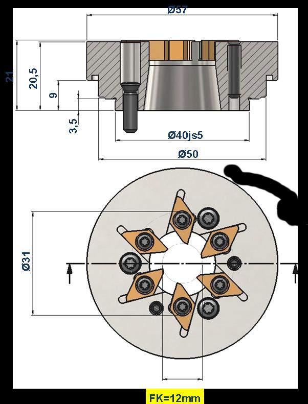 HM-Wendeplatten / Carbide inserts / Plaquettes réversibles (6x) 009 Mx0-T9 Befestigungsschraube / Fixing bolt /
