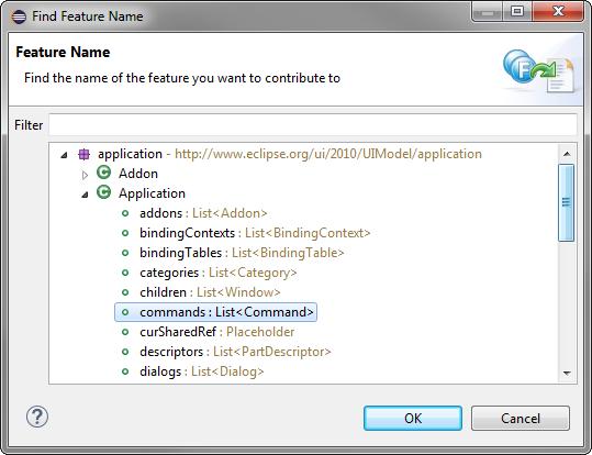 Mixed Mode Commands / Handler / MenuContributions Create Model Fragments ID = org.eclipse.e4.legacy.ide.