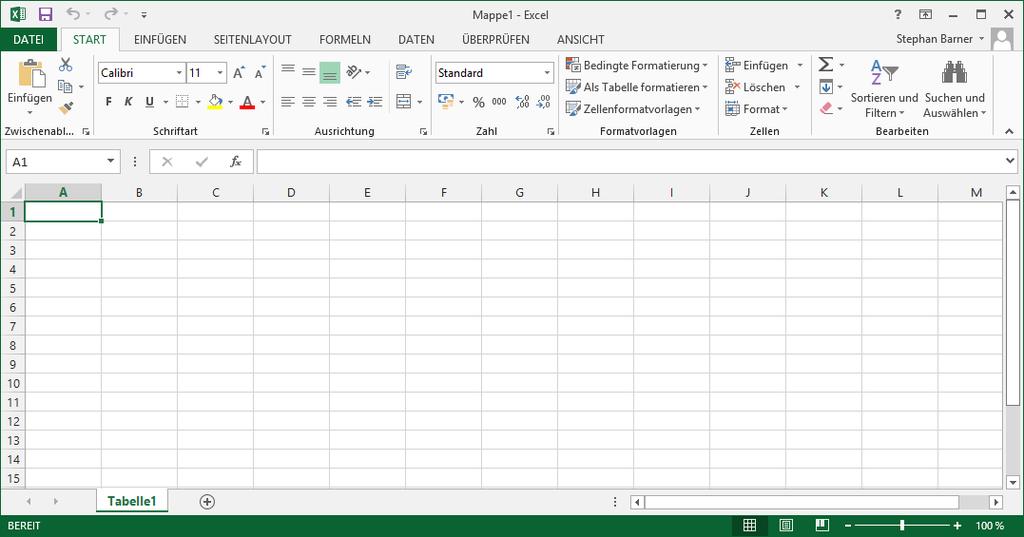 Excel kennenlernen 1 Symbolleiste für den Schnellzugriff Register Menüband Aktive Zelle Namenfeld Bearbeitungsleiste Aktuelles Tabellenblatt Blattregister Statusleiste Ansichtssteuerung Zoomregler Je