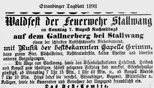 Feuerwehren und verschiedene Vereine haben ihr Erscheinen zugesagt; wegen der schönen Lage werden auch verschiedene Ausflügler erwartet.