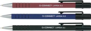 39 ET 1 60 Q-CONNECT Druckbleistift Lamda gummierter Schaft farbig für angenehmes Schreibgefühl, voll versenkbares Minenführungsröhrchen, Mine gefedert, mit Radierer, für 0,5 mm Minen.