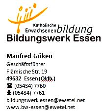 BILDUNGSWERK ESSEN - AKTUELL Bildungswerk Essen Am kommenden Freitag, dem 04.