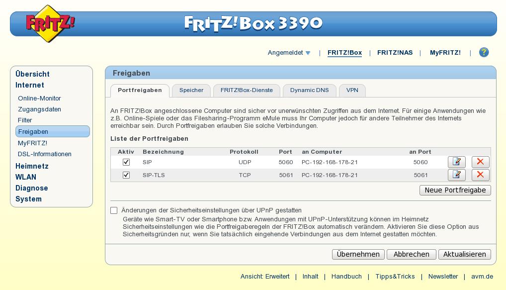 3. Portweiterleitungen für Port 5060 und 5061 konfigurieren Um die Portweiterleitungen konfigurieren zu können muss die Ansichtsoption von Standard auf Experte geändert werden.