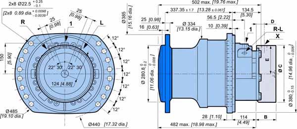 OCLAIN HYRAULICS Hydraulikmotoren - ModulbauweiseMS35 RAMOTOR latzbedarf Standardmotor (0) mit Hubvolumen 209 kg [460 lb] 269 kg [592 lb] 5,00 L [300 cu.