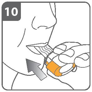 Ausatmen: Atmen Sie vollständig aus, bevor Sie das Mundstück in den Mund nehmen. Blasen Sie auf keinen Fall in das Mundstück.