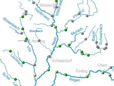 FLIEßGEWÄSSER Von Nord nach Süd verläuft die Naab als prägender Fluss auf rund 65,4 km Länge durch das Karpfenland.