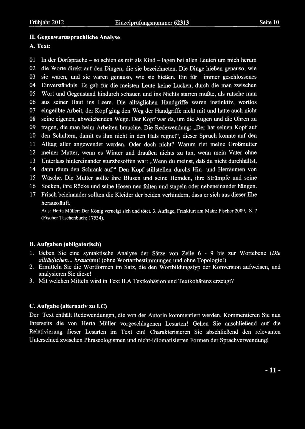 Frühjahr 2012 Einzelprüfungsnummer 62313 Seite 10 II. Gegenwartssprachliche Analyse A.