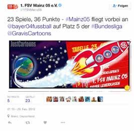 Social Media 69 #Mainz05 TWITTER-FOLLOWER 105.865 FACEBOOK-FANS 330.273 TWITTER-FOLLOWER 33.177 FACEBOOK-FANS 5.016 1. FSV Mainz 05 e. V. @1FSVMainz05 Neu bei Twitter?