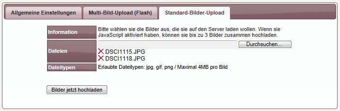1 Allgemeine Funktionen der CMS Verwaltung 1.1.1 Datei Upload Für das Upload von Dateien (Bilder oder Downloads) auf den Server bieten wir 2 verschiedene Funktionen an: 1.) Multi-Upload (Flash) 2.