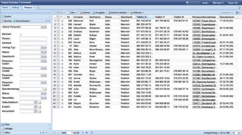 Alle Module im Tocco Business Framework sind identisch aufgebaut.