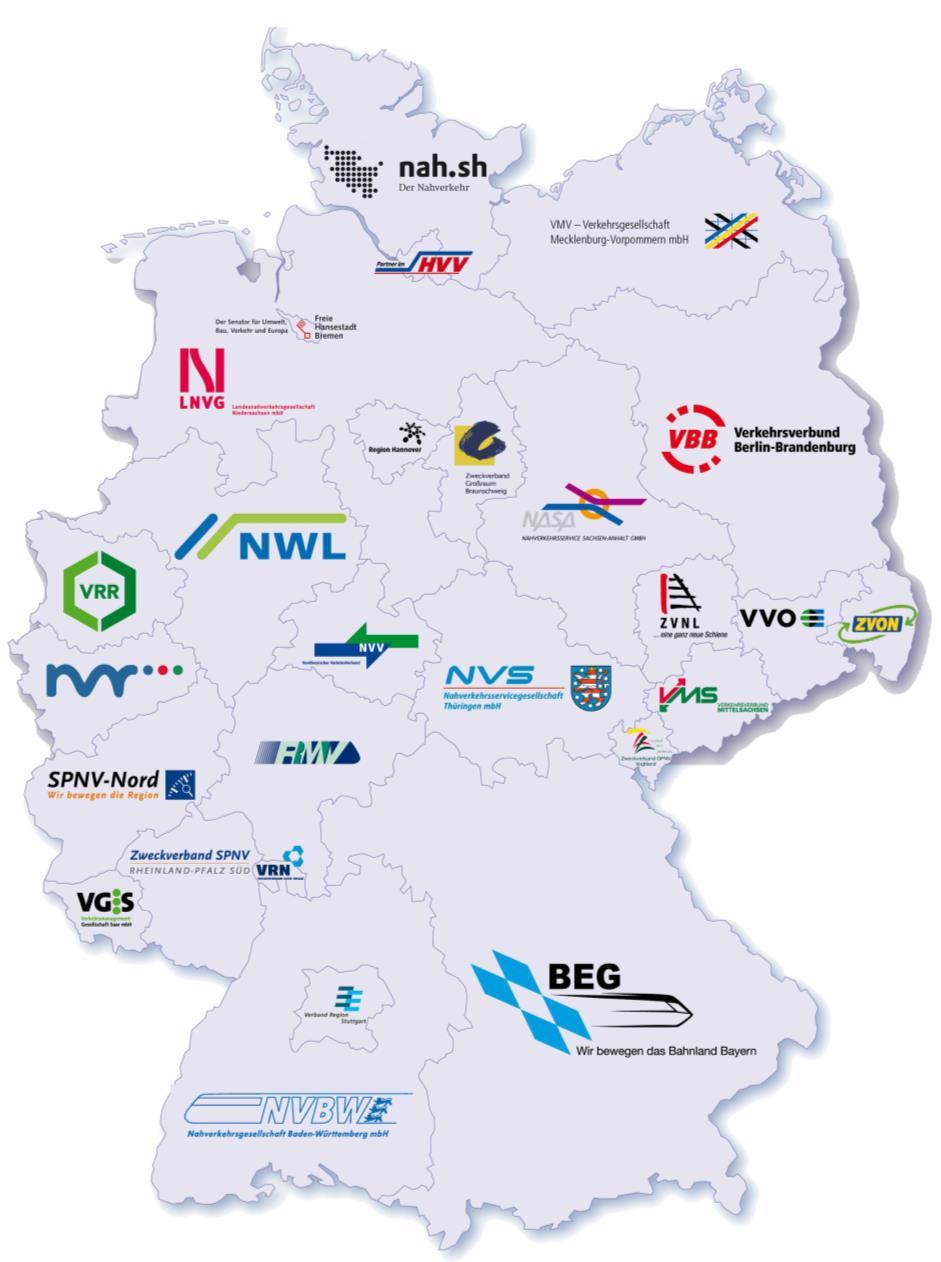 Organization of regional rail transport in Germany Some Länder further devolved competences for regional rail to local or regional authorities: North-Rhine Westphalia, Rhineland-Palatina, Hessia,