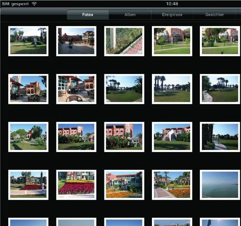 Fotos ansehen Fotos ansehen Tippen Sie auf Fotos, und das Programm startet. Sie sehen das folgende Bild. a b c d e f g Genauso wie die anderen Apps auch, merkt sich Fotos, wie es verlassen wurde.