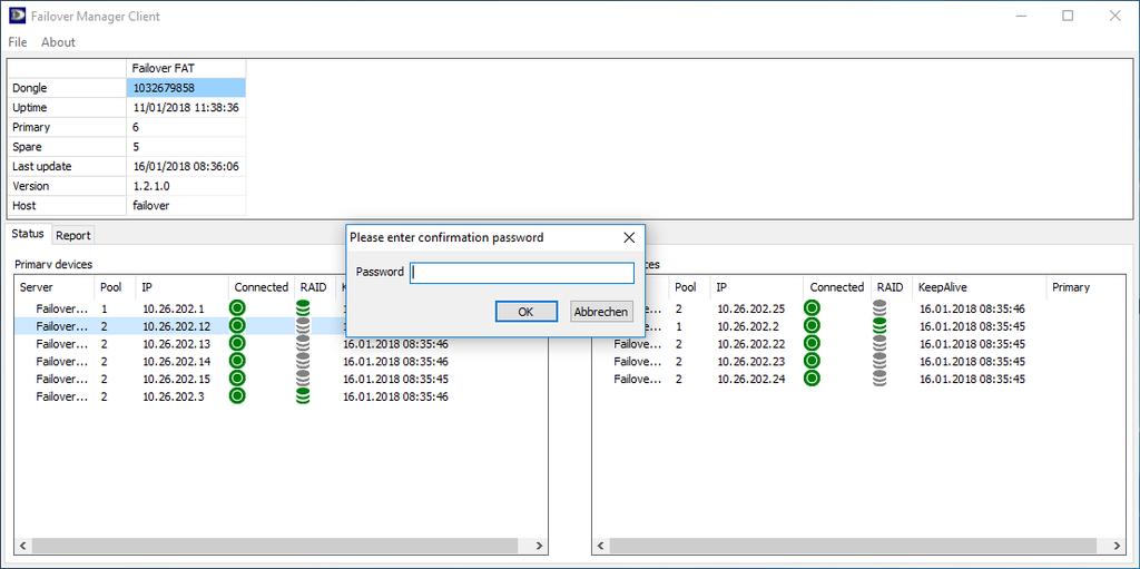 Abb. 6-3 ¾¾Geben Sie das Passwort (Standardpasswort: failover12345, siehe Abschnitt Manueller Failover auf Seite 22 zum Ändern des Standardpassworts) ein und bestätigen mit OK.