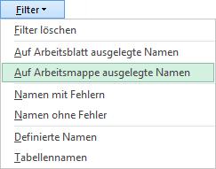 Geltungsbereich eines Namens ändern Markieren Sie in der Liste des Namens-Managers den betreffenden Namen. Klicken Sie in das Feld.