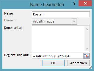 1 Excel 2013 - Fortgeschrittene Techniken Namen ändern Markieren Sie im Namens-Manager den zu ändernden Namen und klicken Sie auf Bearbeiten.