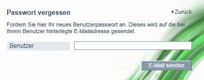 Anzeige von Passwort Restriktionen Zusendung des neuen Passworts Anmeldung mit E-Mailadresse oder Benutzernamen möglich.
