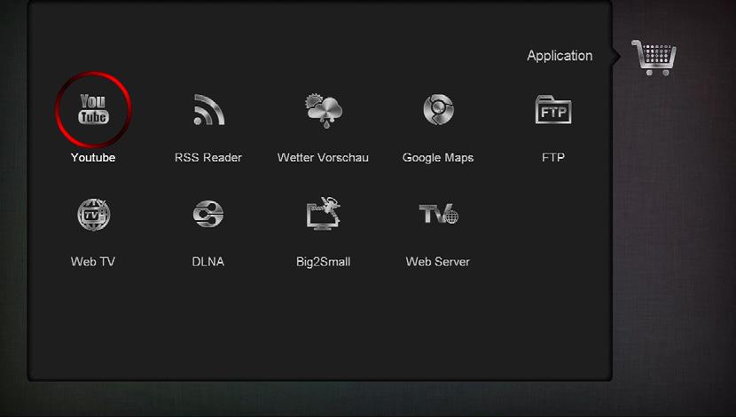 Application YouTube RSS Reader Wetter Vorschau Google Maps Ftp Web TV DLNA Big2Small Web Server Spiele Tetris Snake Othello Edivision Edivision Elektronischer