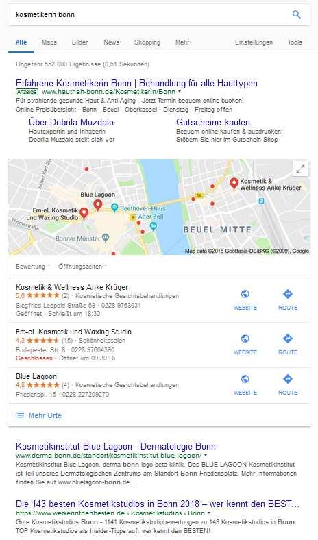 Die Suchergebnissseite von Google Bezahlte Anzeigen und organische Ergebnisse Bezahlte Suchanzeigen