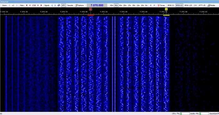 Wasserfall-Spektrum des FDMDV HamRadio/Dr. Ha, 25.6.