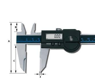 com Technische Daten M5010D / 40 Ablesung 0,01 Messerspitzen extra lang 40 DIN862 IP67 DATA M5010D M5019D M5020D Technische Daten M5019D Messpannen:, 200, 300 M5019D: A=85, B= 16, C= 47 M5019D200: