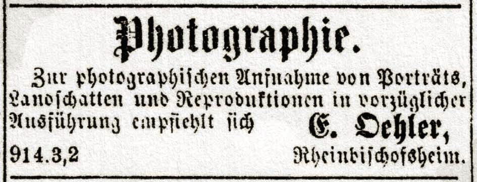 Leipzig: Schaefer 1860 sind nur vier Fotografen aus der Orte nau, zwei davon in Lahr, verzeichnet: Oehler (Rheinbischofsheim, S. 58), Pezold (Offenburg, S.
