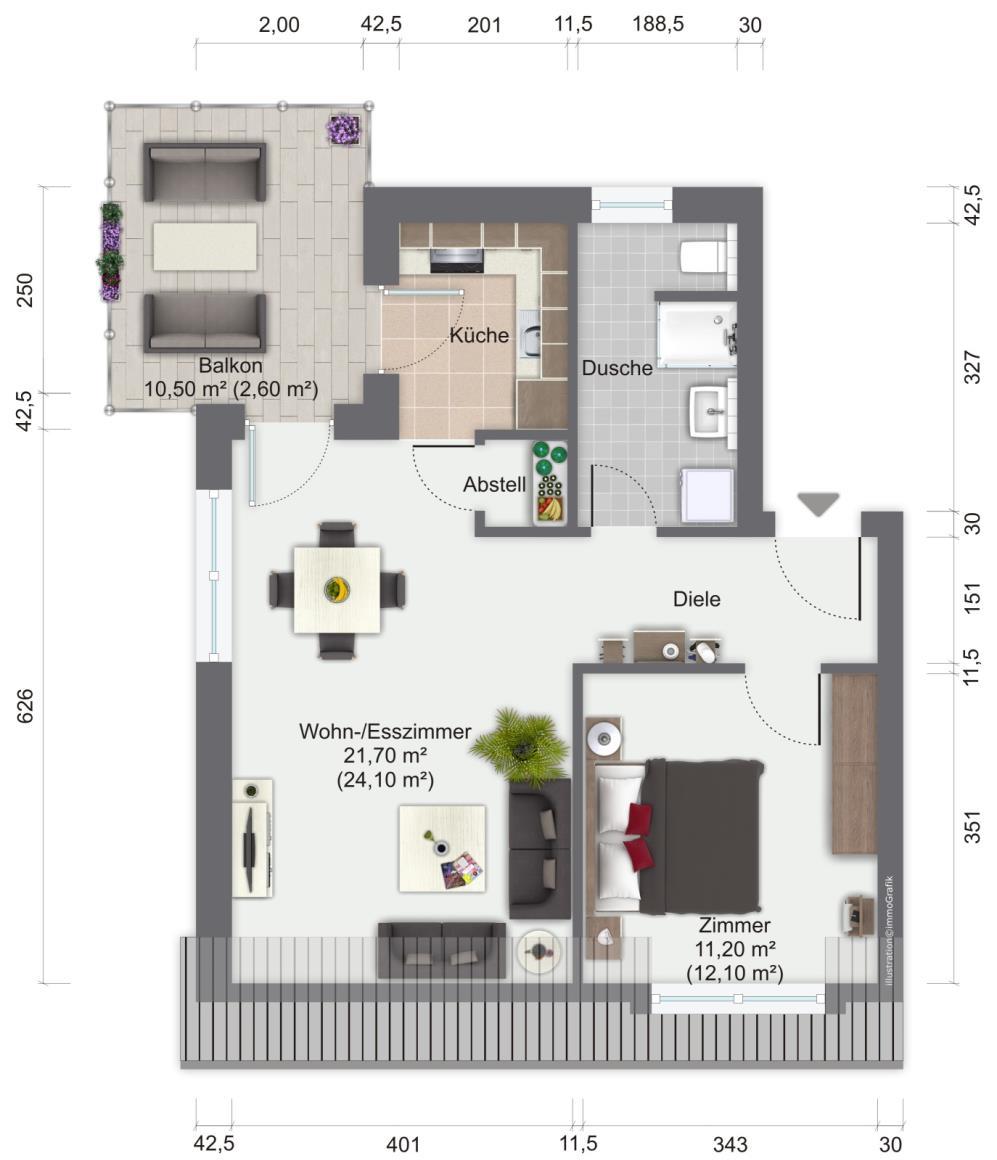 ...Grundrissbeispiel 3 DG Wohnfläche: 55,2 m² Diele ca. 5,8 m² Wohn- & Esszimmer ca.