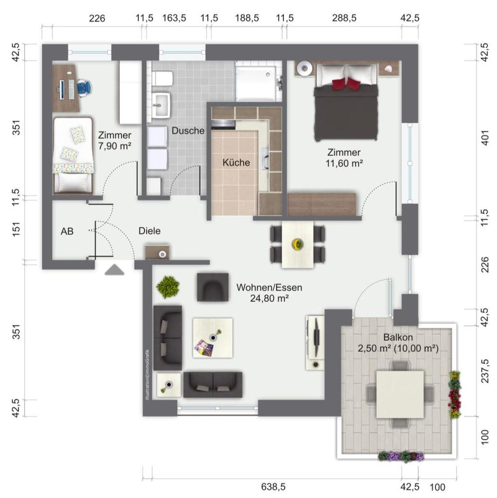 ...Grundrissbeispiel 2 EG & OG Wohnfläche: 67,5 m² Diele ca. 5,8 m² Wohn- & Esszimmer ca.