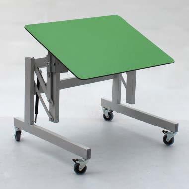 4040) Wie Arbeitstisch A, aber: Tischplatte aus 8 mm hochwertigem HPL Kunststoff grün (desinfizierbar, kratzfest),mit abgerundeten Ecken, Trägerplatte unterhalb der HPL-