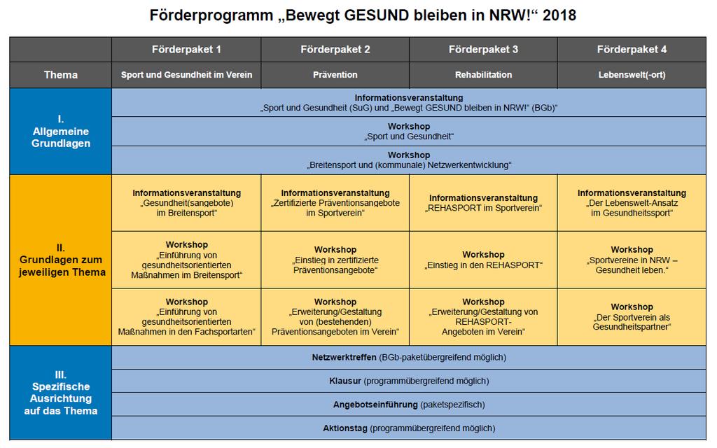 Die Angebotseinführung kann ausschließlich paketspezifisch entsprechend des Themas des jeweiligen Förderpakets umgesetzt werden.