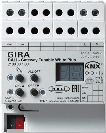 Gira KNX DALI-Gateway Tunable White Plus Vernetzung der DALI Beleuchtungsanlage mit der KNX Installation zur Steuerung raumbezogener Beleuchtungsanlagen inklusive