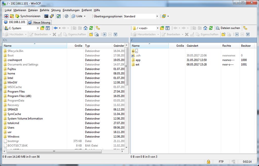 Abbildung 7: Bestätigung des Gerätezertifikats Der FTPS-Client WinSCP stellt nach der erfolgreichen Anmeldung ein zweigeteiltes Hauptfenster dar, über welches Dateien auf das Gerät hochgeladen oder