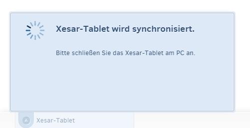 Verbinden Sie das Xesar-Tablet mit Ihrem PC und starten Sie die Synchronisation durch einen Klick auf Xesar-Tablet synchronisieren (Abbildung 83: Daten mit Xesar- Tablet synchronisieren).