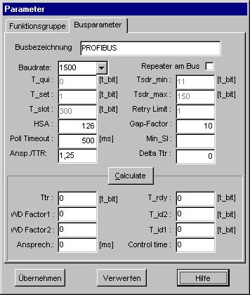 Handbuch VIPA WinNCS Profibus-Funktionalität Register Busparameter In diesem Dialogfenster stellen Sie die physikalischen Parameter des Profibus ein.
