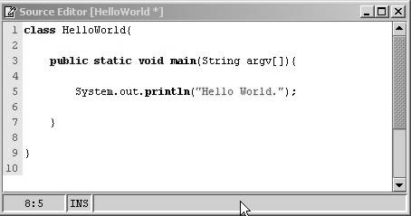 HelloWorld Schritt 6: Quellcode eingeben Eingeben des Java-Quellcodes: Das berühmte