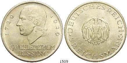 1509 5 Reichsmark 1929, J. Lessing. J.336.
