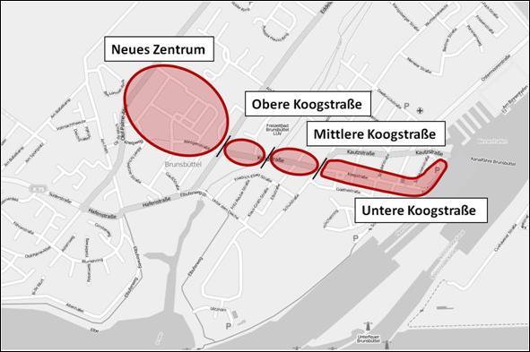 2.4 Innenstadtlagen Um Irritationen zu vermeiden, verräumlicht die nachstehende Abbildung schematisch die Bezeichnung der untersuchungsrelevanten Innenstadtlagen in Brunsbüttel.